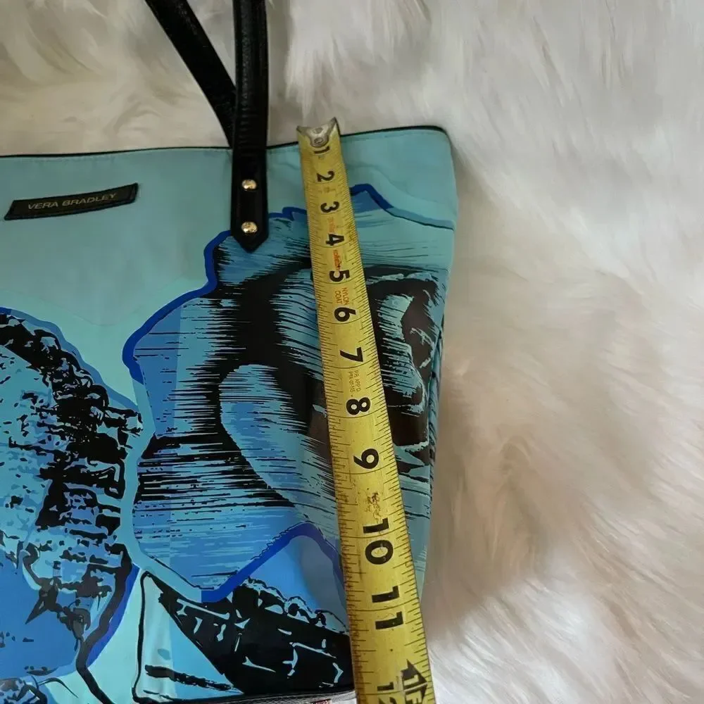 Vera Bradley blue Havana Rose Medium poly toted with black trim